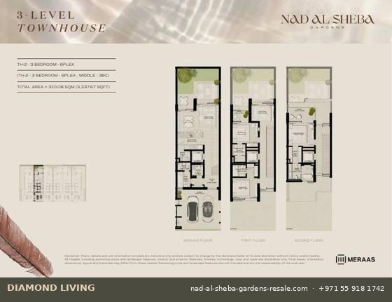 Nad Al Sheba Gardens Phase 5 3-bed townhouse (TH-2 to TH-5) floor plan